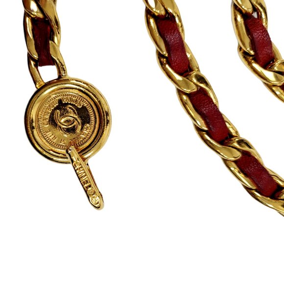 Chanel Red Leather and Gold Chain Belt - Picture 4 of 5